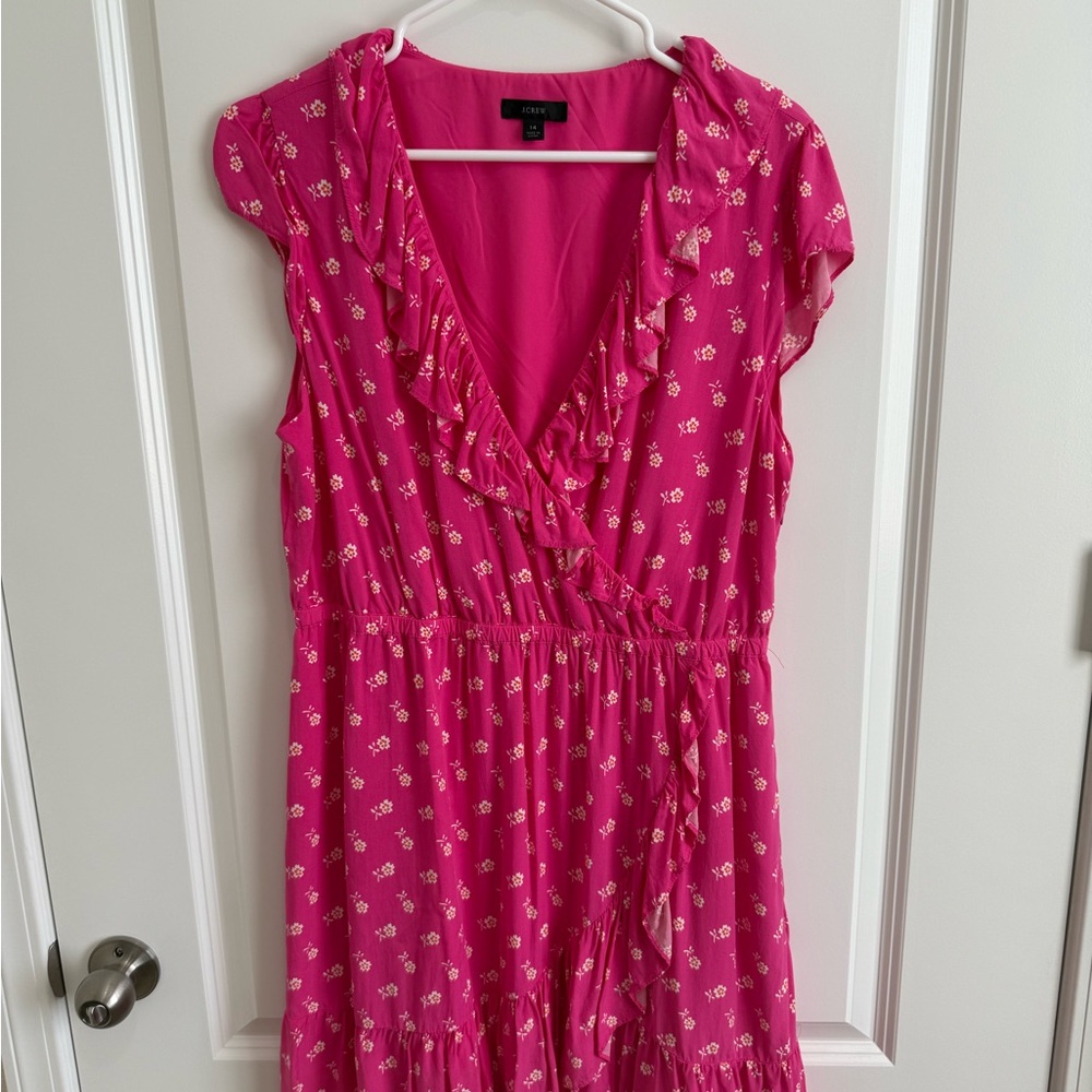 J. Crew Faux Wrap Mini Dress Size 14 Hot Pink Floral